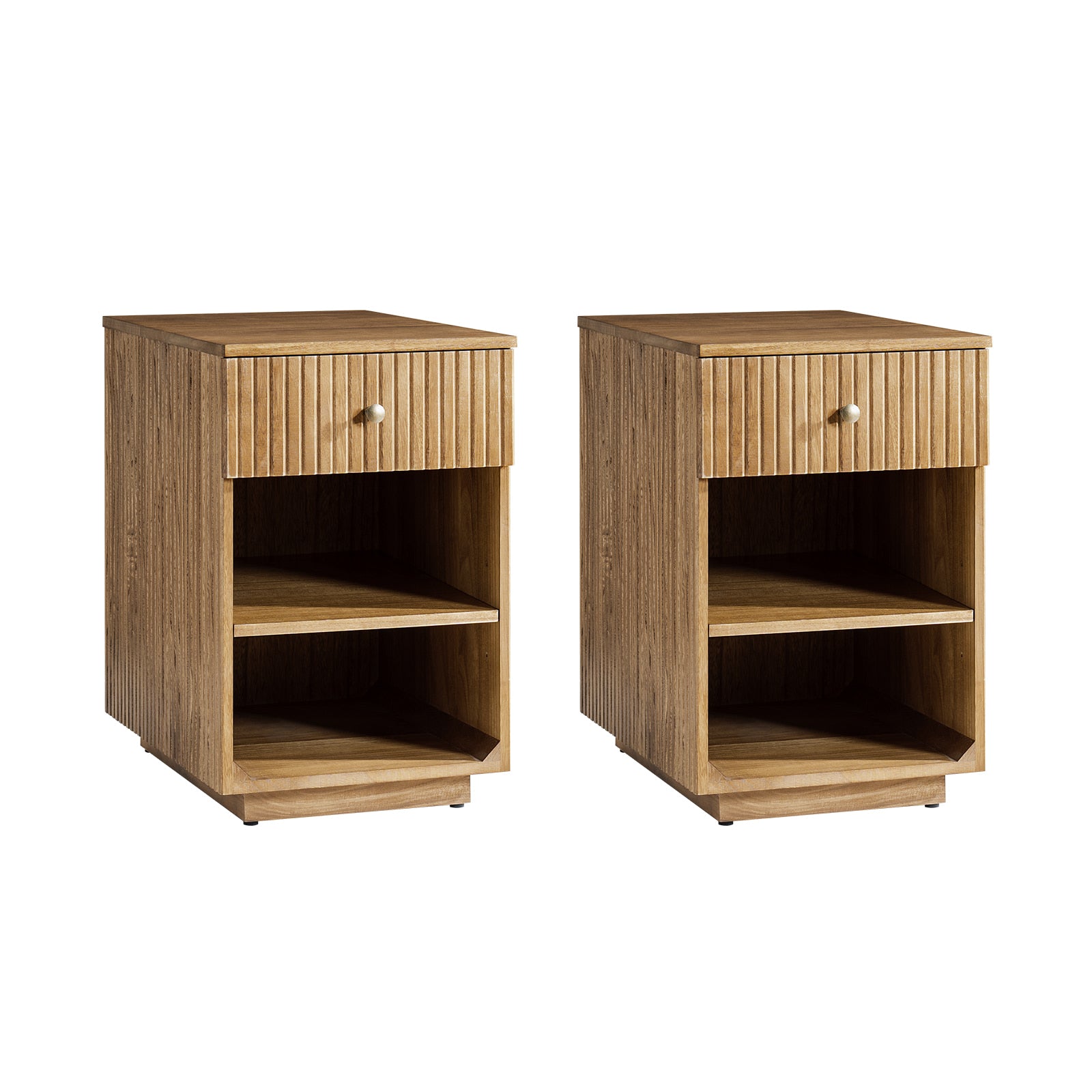 Reeded Modern End Table with Adjustable Shelf & USB Ports(Optional Types)