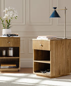 Reeded Modern End Table with Adjustable Shelf & USB Ports(Optional Types)