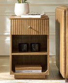 Reeded Modern End Table with Adjustable Shelf & USB Ports(Optional Types)