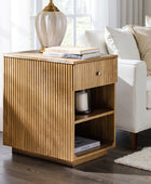 Reeded Modern End Table with Adjustable Shelf & USB Ports(Optional Types)