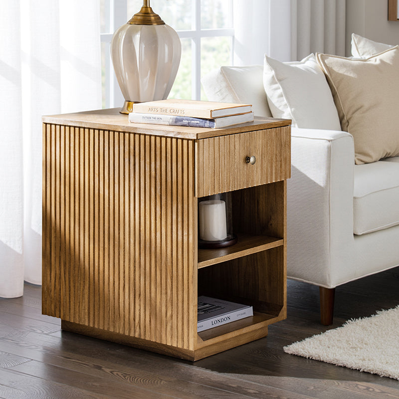 Reeded Modern End Table with Adjustable Shelf & USB Ports(Optional Types)