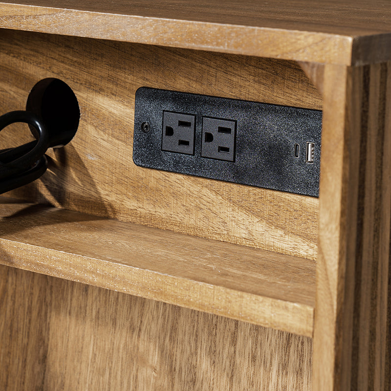 Reeded Modern End Table with Adjustable Shelf & USB Ports(Optional Types)