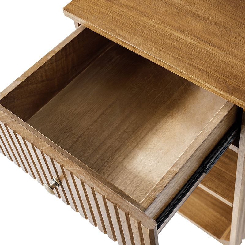 Reeded Modern End Table with Adjustable Shelf & USB Ports(Optional Types)