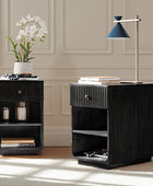 Reeded Modern End Table with Adjustable Shelf & USB Ports(Optional Types)