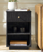 Reeded Modern End Table with Adjustable Shelf & USB Ports(Optional Types)