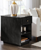Reeded Modern End Table with Adjustable Shelf & USB Ports(Optional Types)