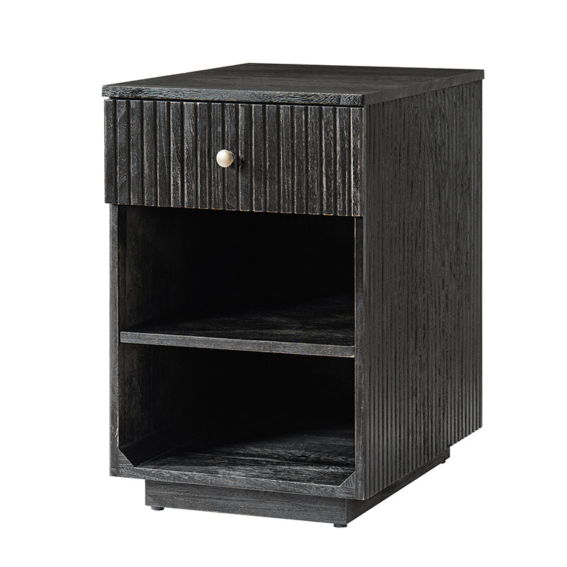 Reeded Modern End Table with Adjustable Shelf & USB Ports(Optional Types)