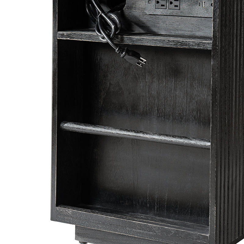 Reeded Modern End Table with Adjustable Shelf & USB Ports(Optional Types)