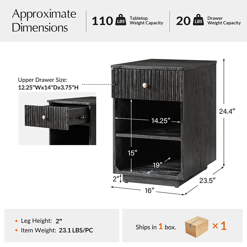 Reeded Modern End Table with Adjustable Shelf & USB Ports(Optional Types)