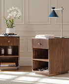 Reeded Modern End Table with Adjustable Shelf & USB Ports(Optional Types)