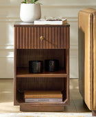 Reeded Modern End Table with Adjustable Shelf & USB Ports(Optional Types)