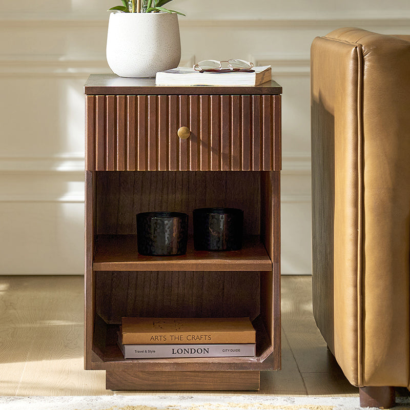 Reeded Modern End Table with Adjustable Shelf & USB Ports(Optional Types)