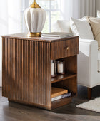 Reeded Modern End Table with Adjustable Shelf & USB Ports(Optional Types)