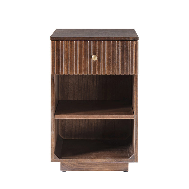 Reeded Modern End Table with Adjustable Shelf & USB Ports(Optional Types)