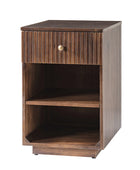 Reeded Modern End Table with Adjustable Shelf & USB Ports(Optional Types)