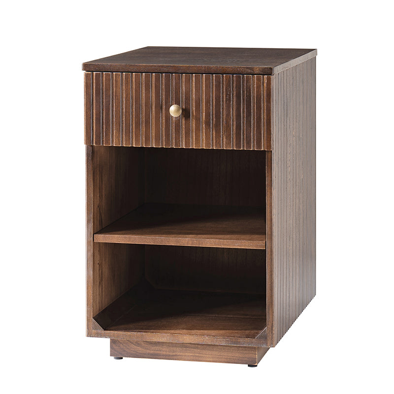 Reeded Modern End Table with Adjustable Shelf & USB Ports(Optional Types)