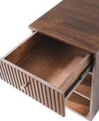 Reeded Modern End Table with Adjustable Shelf & USB Ports(Optional Types)