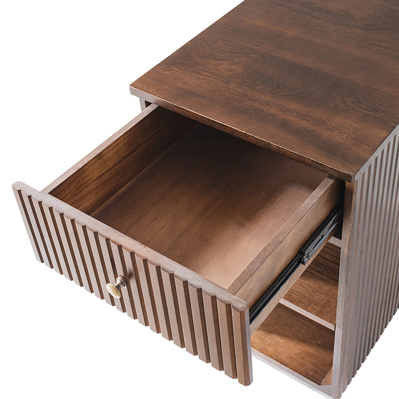 Reeded Modern End Table with Adjustable Shelf & USB Ports(Optional Types)