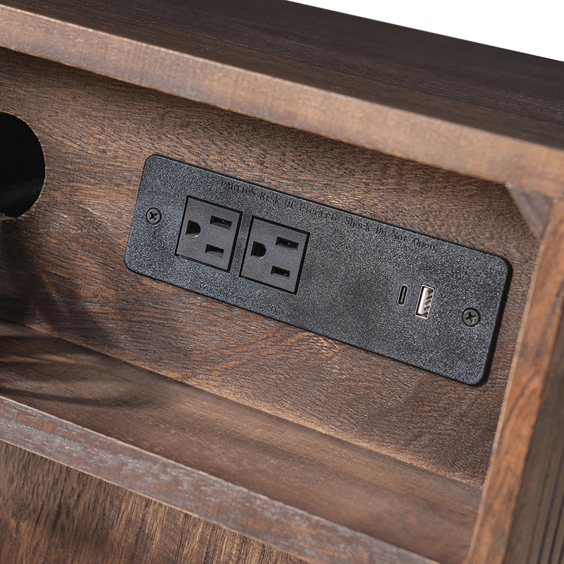 Reeded Modern End Table with Adjustable Shelf & USB Ports(Optional Types)