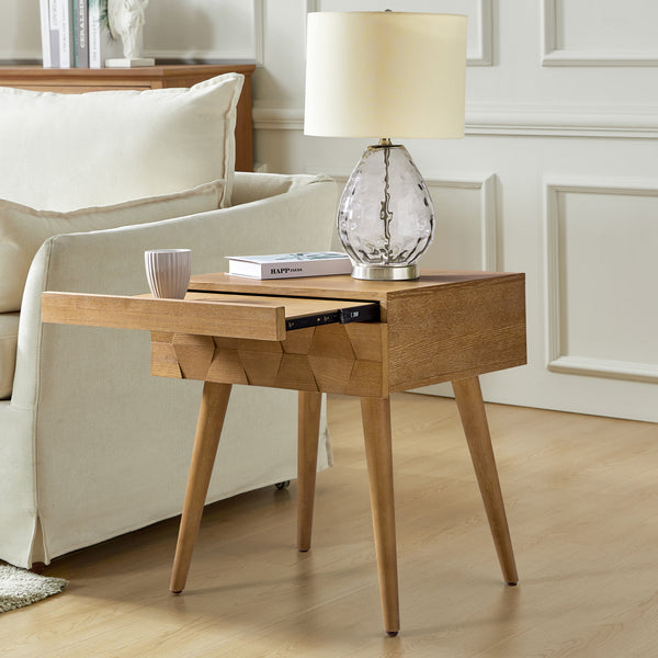 Vivian Mid-century Modern Nightstand with Charging Station