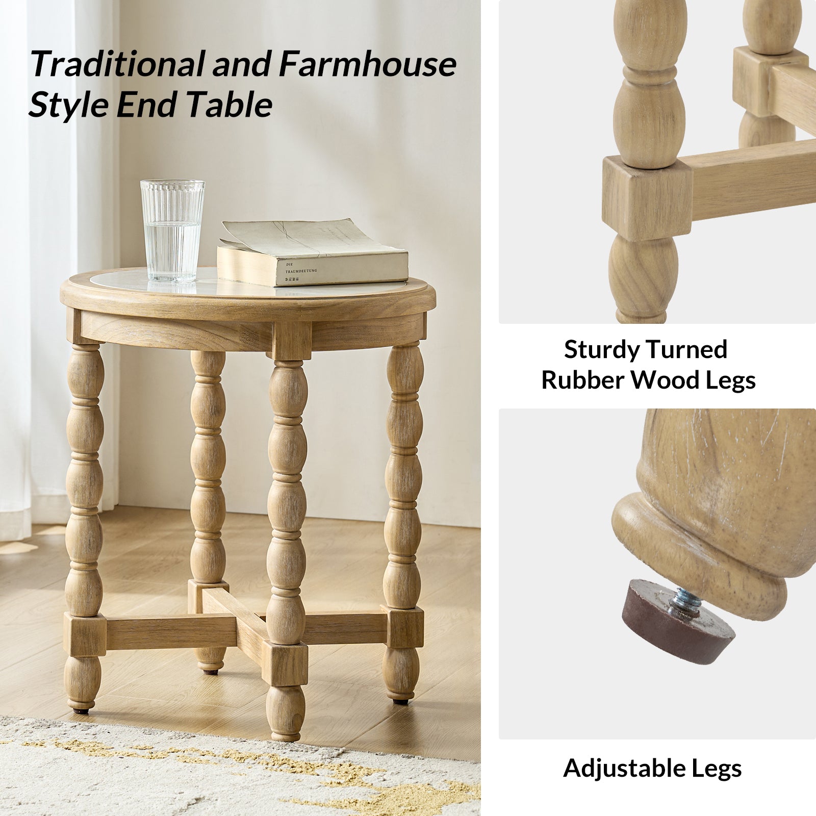 Rafaela Farmhouse Classic Solid Wood End Table