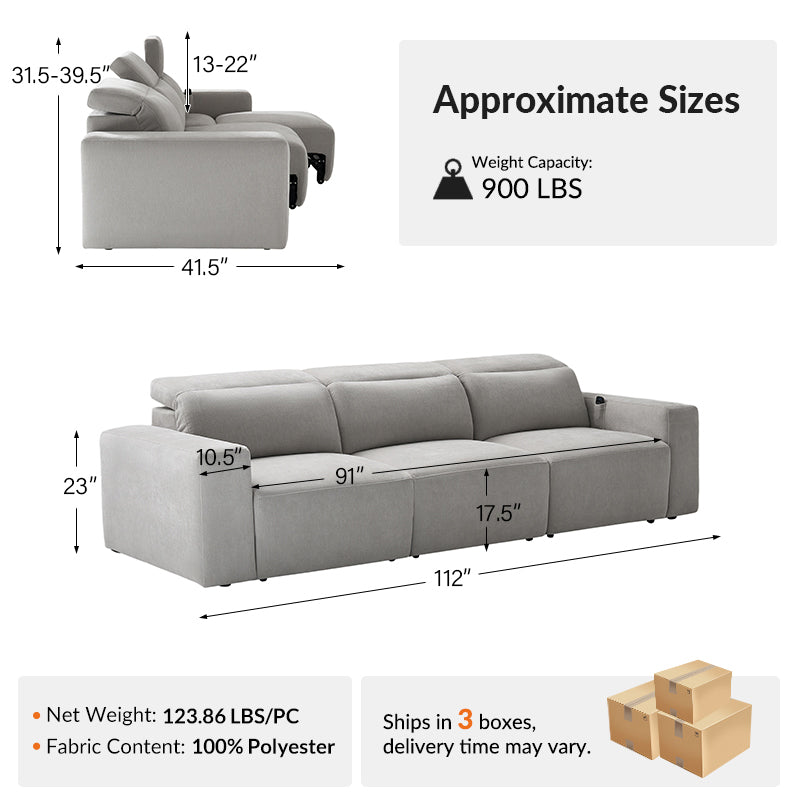 Moussea Modern Chenille Power Reclining Sofa with Sofa Bed Functionality