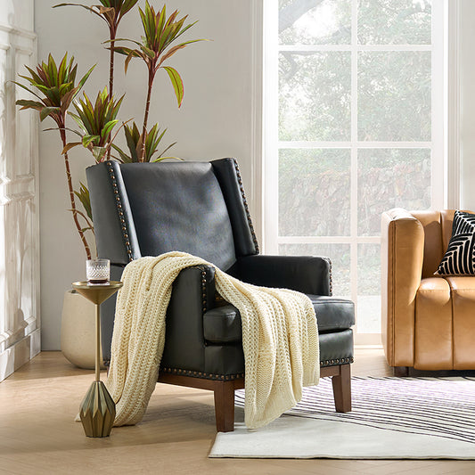 Genuine Leather Mid-Century Modern Accent Chair