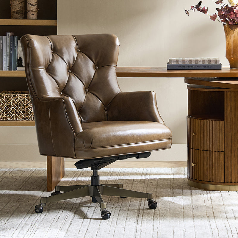 Adrian Hand-Rubbed Oil-Wax Leather Wingback Office Chair