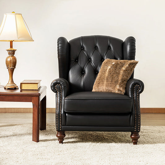 Genuine Leather Wingback Armchair
