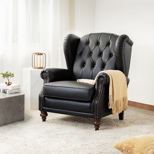 Genuine Leather Wingback Armchair
