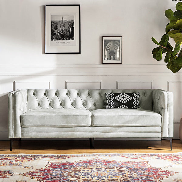 Capsa 84" Vegan Leather Tufted Sofa