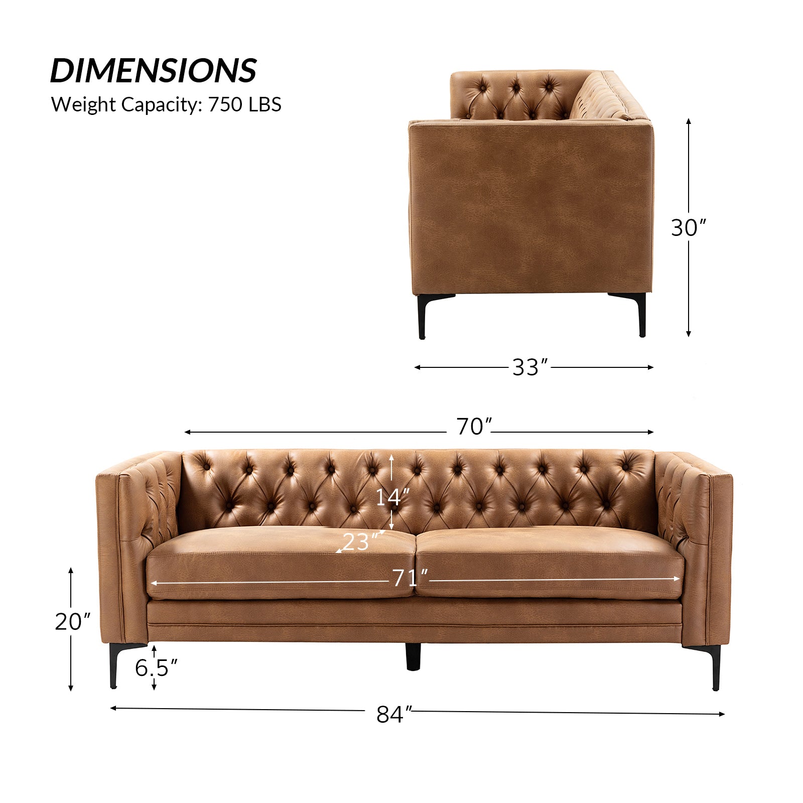 Capsa 84" Vegan Leather Tufted Sofa