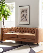 Capsa 84 inch vegan leather tufted sofa in Camel color