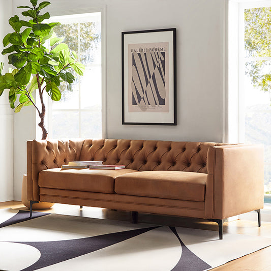 Capsa 84 inch vegan leather tufted sofa in Camel color