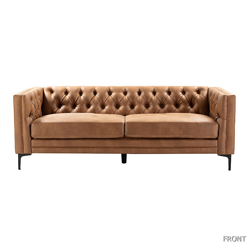 Capsa 84 inch vegan leather tufted sofa in Camel color