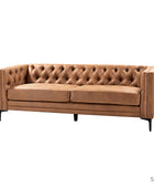 Capsa 84 inch vegan leather tufted sofa in Camel color