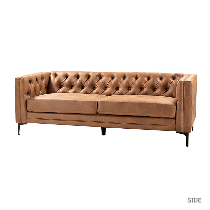 Capsa 84 inch vegan leather tufted sofa in Camel color