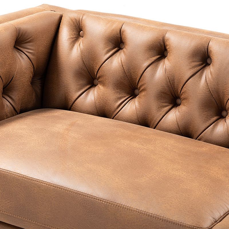 Capsa 84 inch vegan leather tufted sofa in Camel color