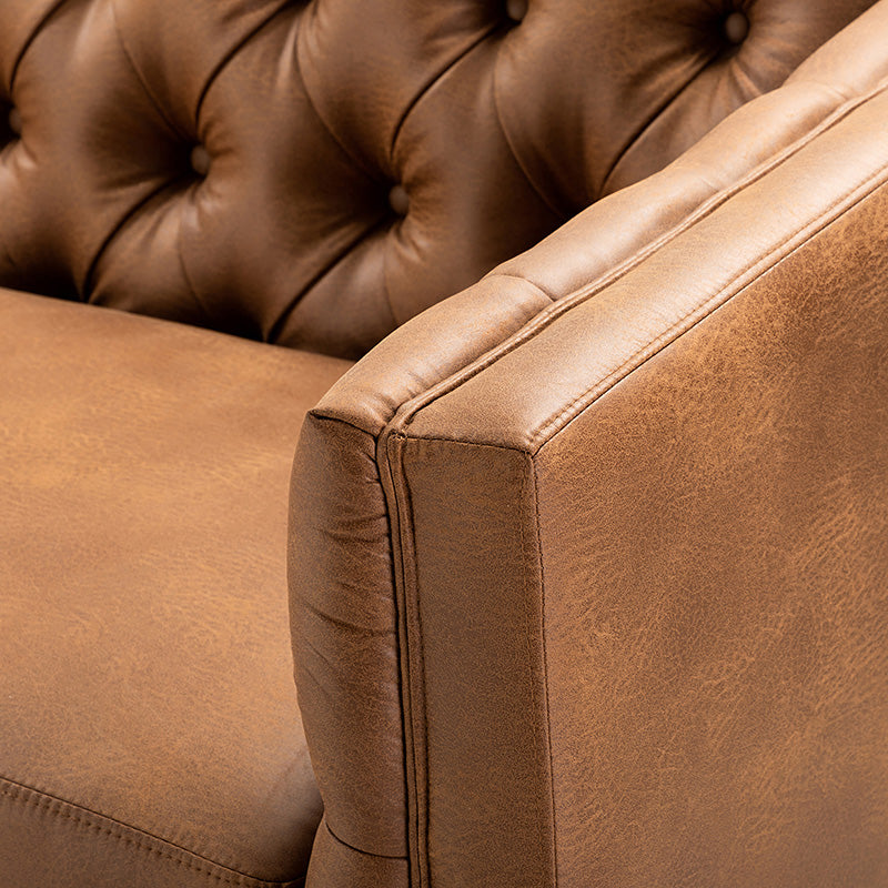 Capsa 84 inch vegan leather tufted sofa in Camel color