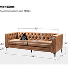Capsa 84 inch vegan leather tufted sofa in Camel color