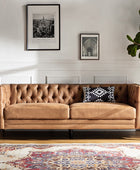Capsa 84 inch vegan leather tufted sofa in Camel color