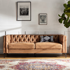 Capsa 84 inch vegan leather tufted sofa in Camel color