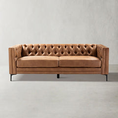 Capsa 84" Vegan Leather Tufted Sofa