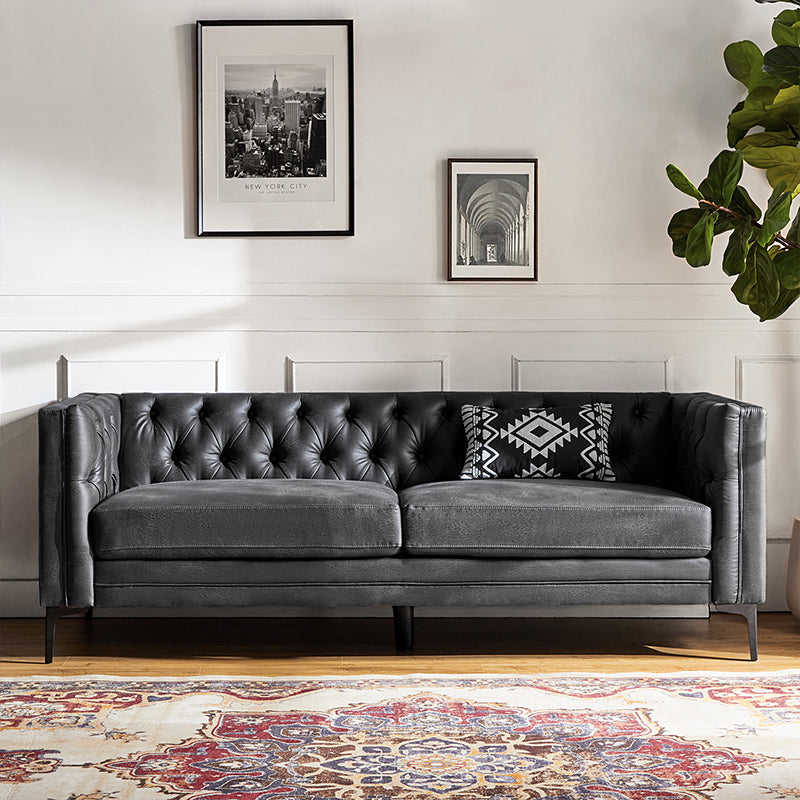 Capsa 84" Vegan Leather Tufted Sofa