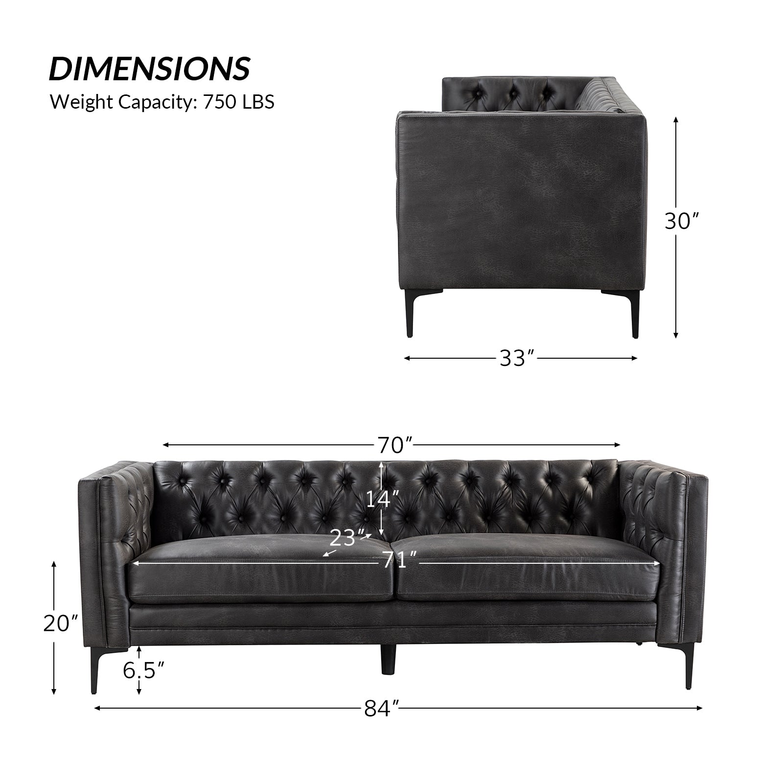 Capsa 84" Vegan Leather Tufted Sofa