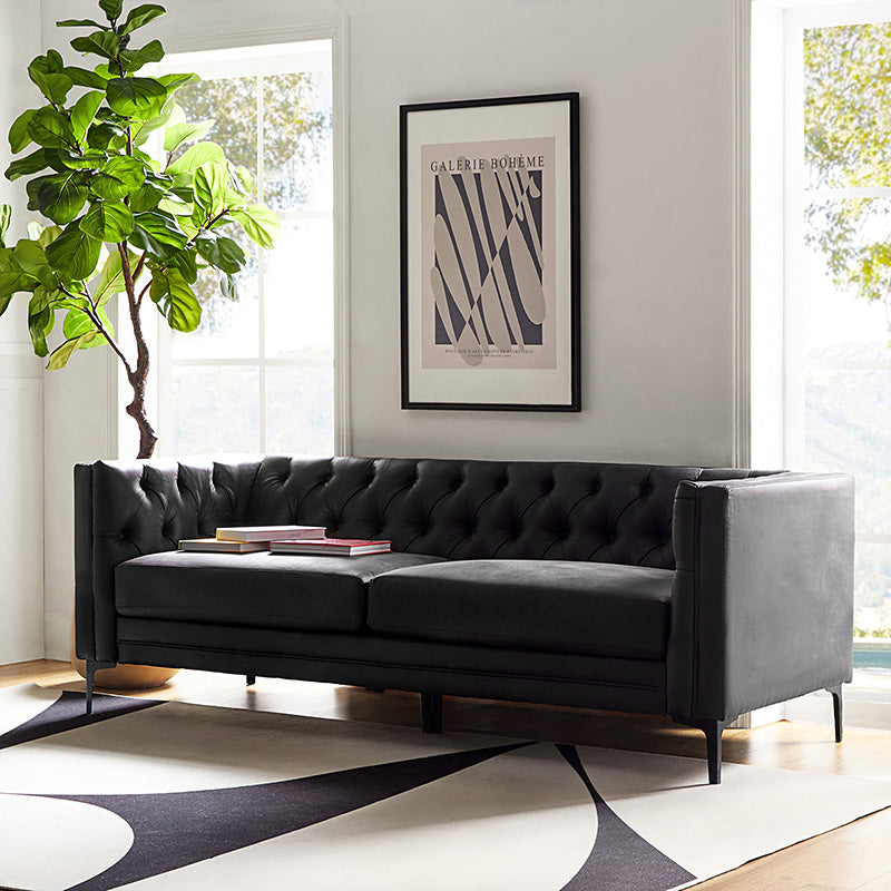 Capsa 84" Vegan Leather Tufted Sofa