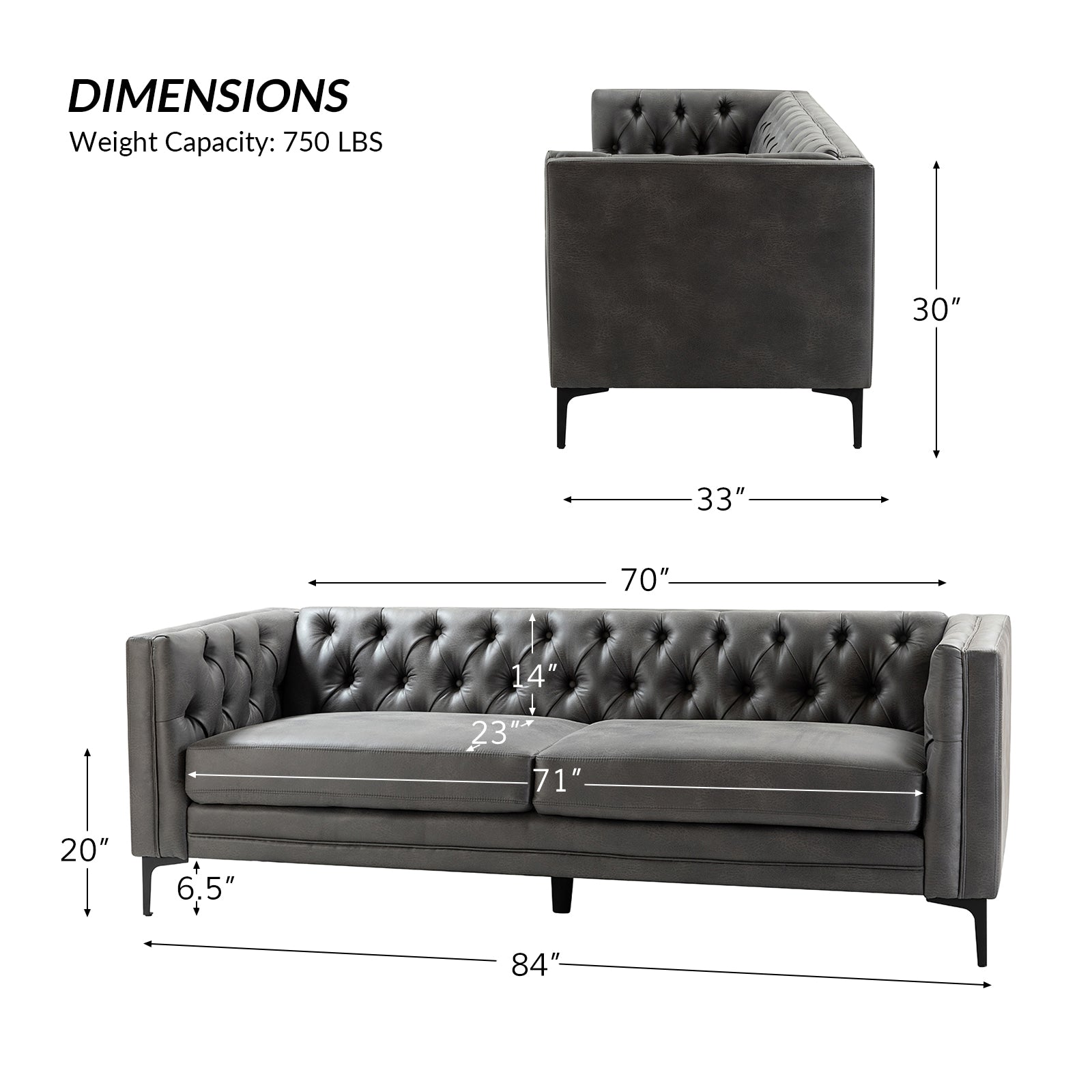 Capsa 84" Vegan Leather Tufted Sofa