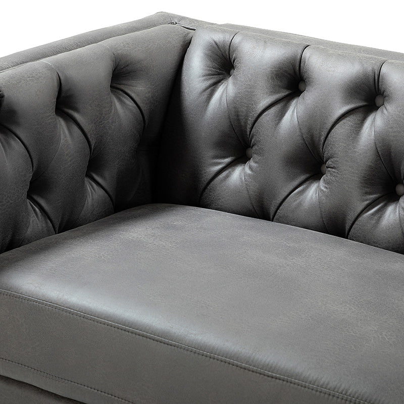 Gray leather tufted sofa online
