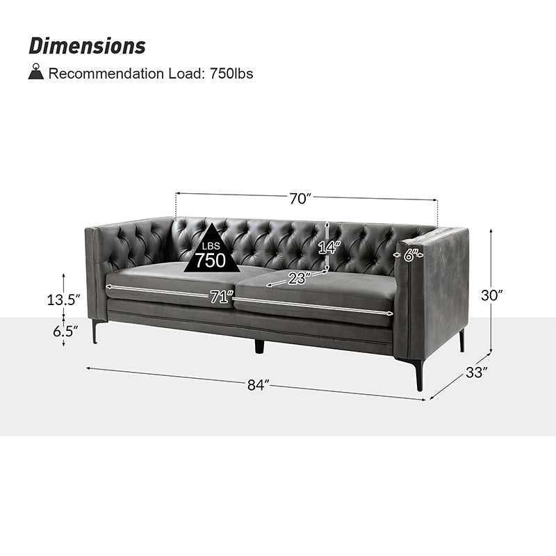HSFYJH0123-GREY_Capsa 84 inch vegan leather tufted sofa in GREY color