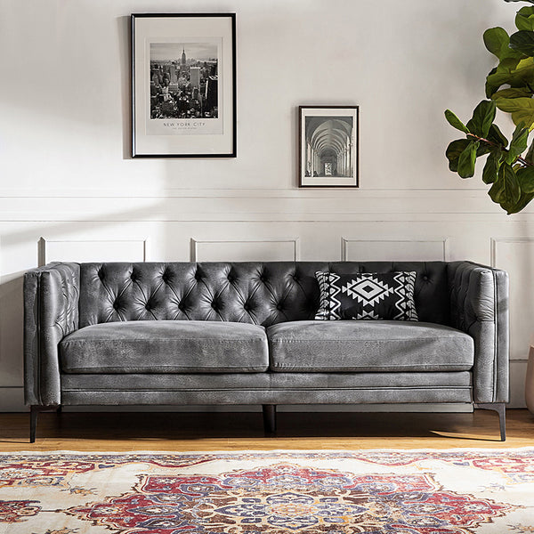 HSFYJH0123-GREY_Capsa 84 inch vegan leather tufted sofa in GREY color